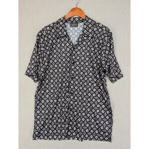 Pop Icon Black Silver Y2K 2000 Men’s Button Up Shirt Medium USA -1125E154